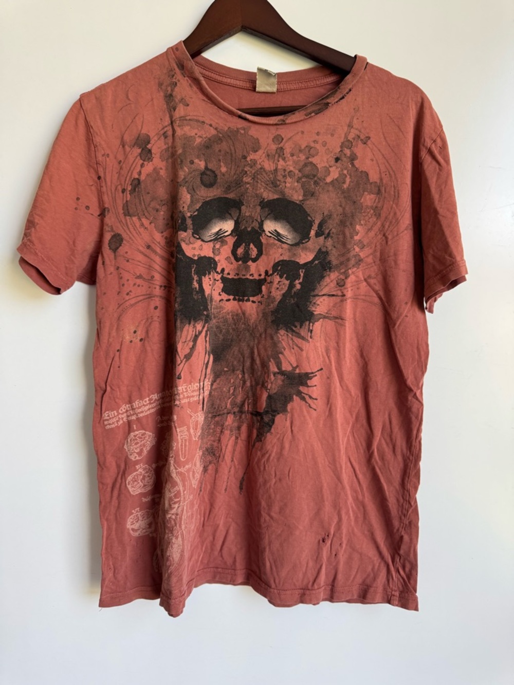 Vanglory Edgy Skull Graphic Shirt Distressed Orange Gothic Grunge Streetwear